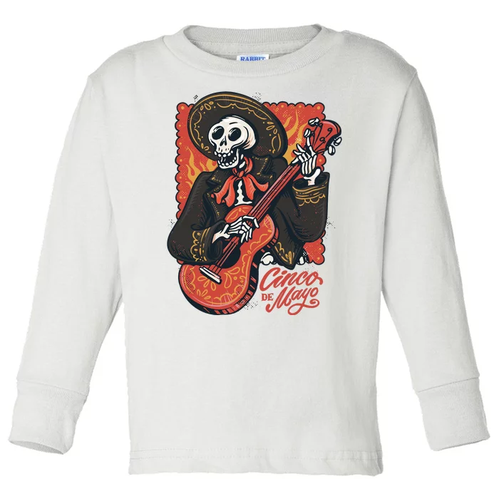 Cinco De Mayo Skeleton Guitar Toddler Long Sleeve Shirt