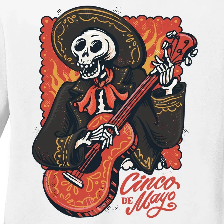 Cinco De Mayo Skeleton Guitar Ladies Long Sleeve Shirt