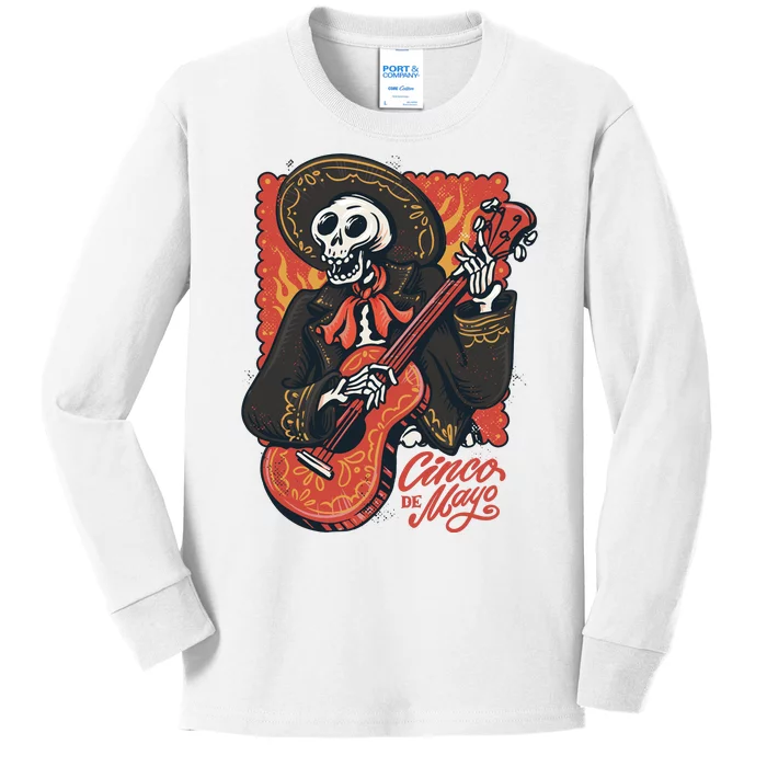 Cinco De Mayo Skeleton Guitar Kids Long Sleeve Shirt