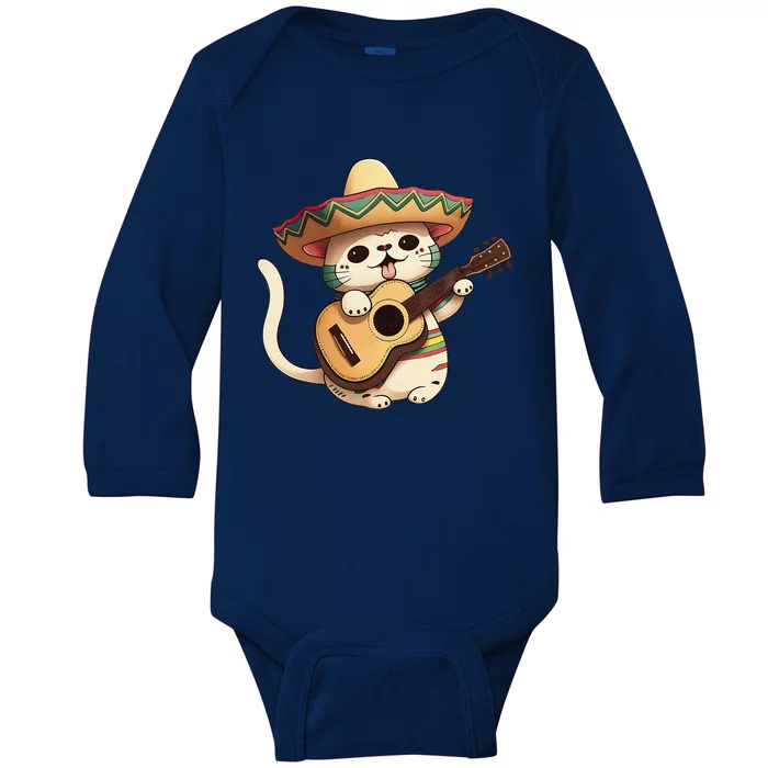 Cinco De Mayo Cat Sombrero Guitar Cute Mexican Cat Women Baby Long Sleeve Bodysuit