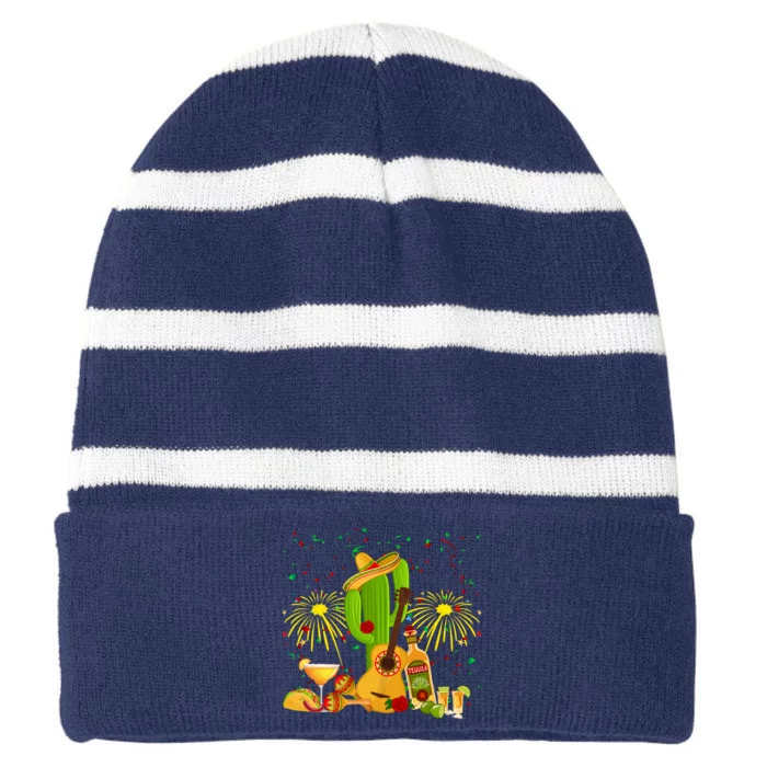 Cinco De Mayo Celebration Striped Beanie with Solid Band