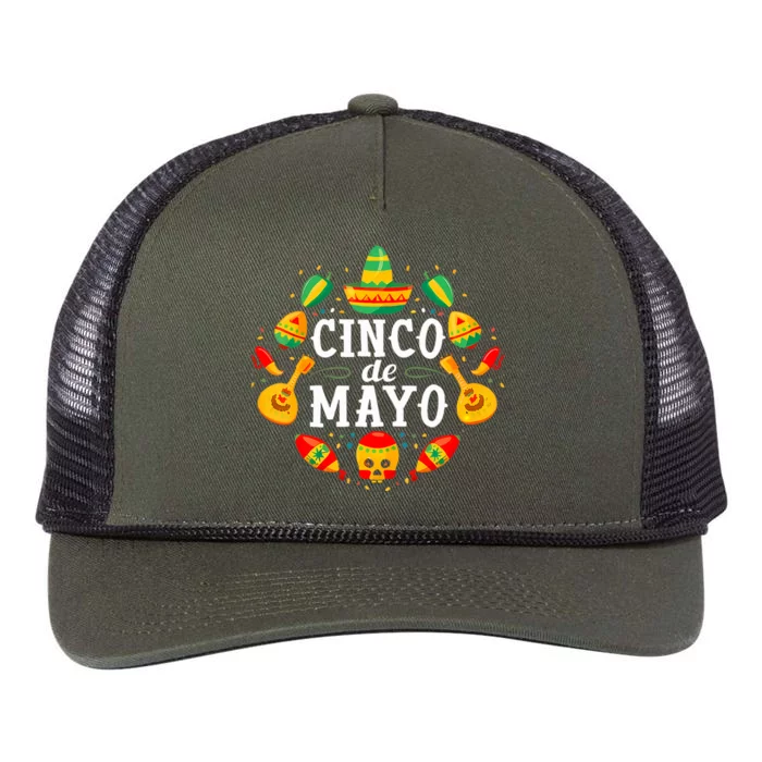 Cinco De Mayo Mexican Taco Guitar Fiesta Cinco De Mayo Retro Rope Trucker Hat Cap