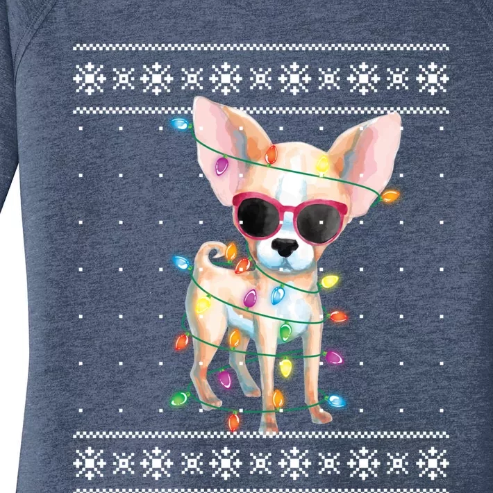 Chihuahua Dog Mom Christmas Ugly Sweater Gift Women's Perfect Tri Tunic Long Sleeve Shirt