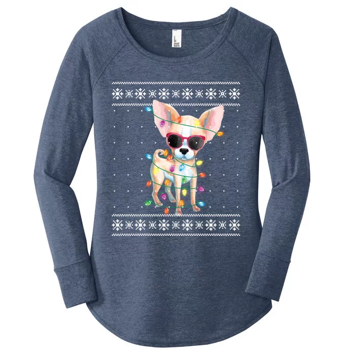 Chihuahua Dog Mom Christmas Ugly Sweater Gift Women's Perfect Tri Tunic Long Sleeve Shirt