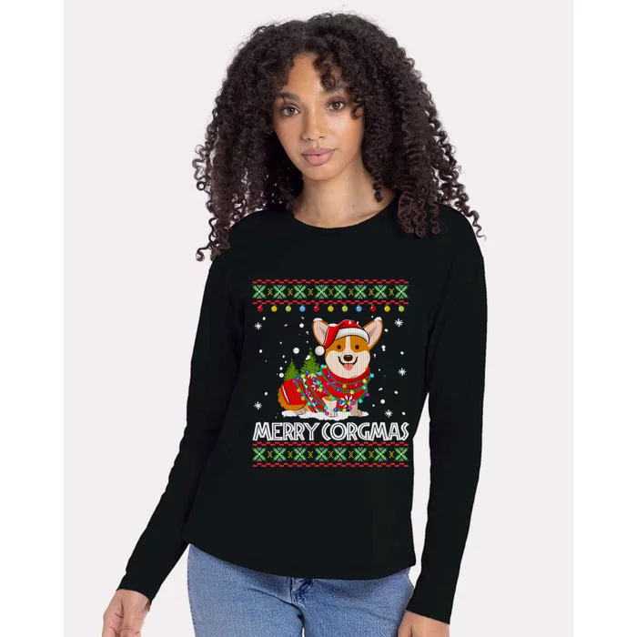 Corgi Dog Merry Corgmas Santa Corgi Ugly Christmas Sweater Long Sleeve Womens Cotton Relaxed Long Sleeve T-Shirt