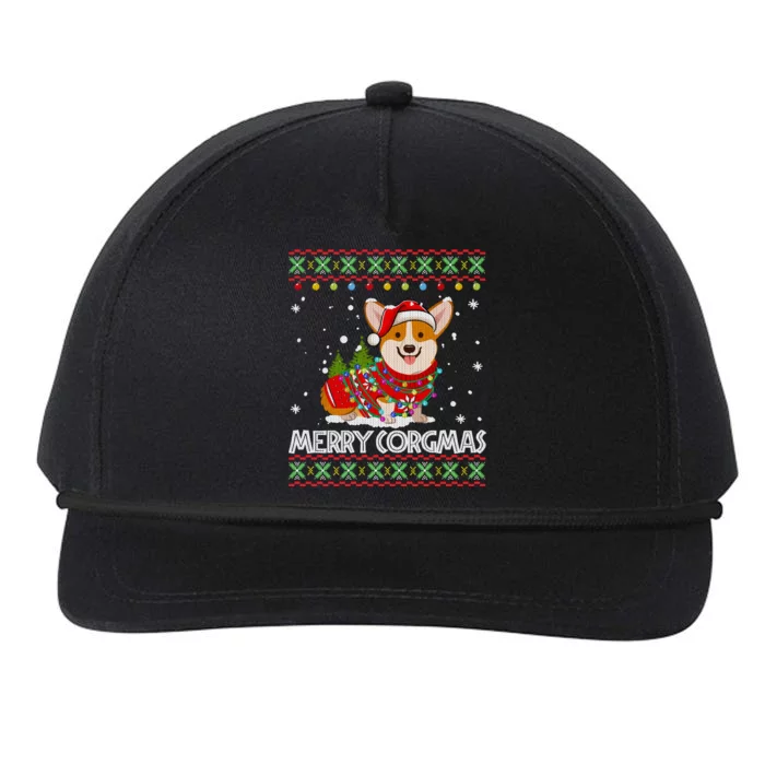 Corgi Dog Merry Corgmas Santa Corgi Ugly Christmas Sweater Long Sleeve Snapback Five-Panel Rope Hat