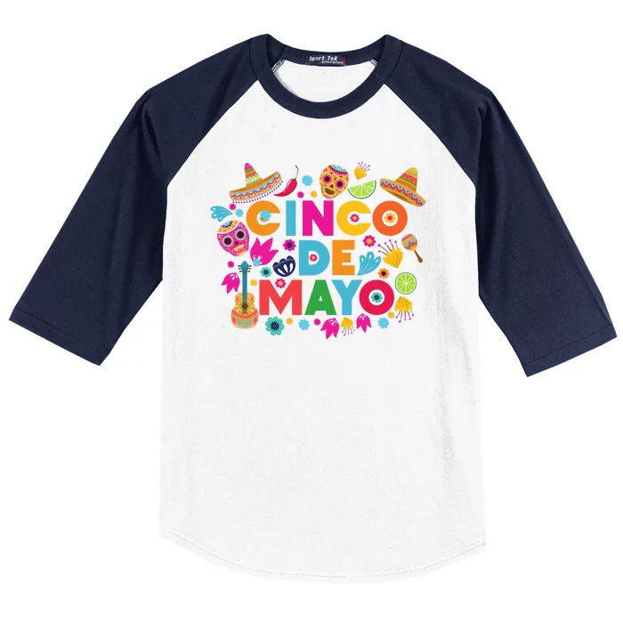 Cinco De Mayo Colorful Celebration Fiesta Baseball Sleeve Shirt