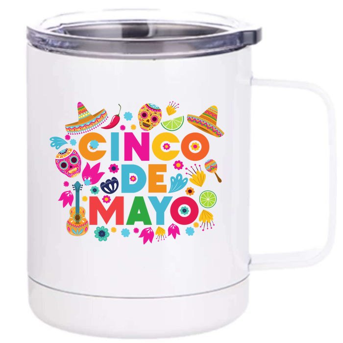 Cinco De Mayo Colorful Celebration Fiesta Front & Back 12oz Stainless Steel Tumbler Cup