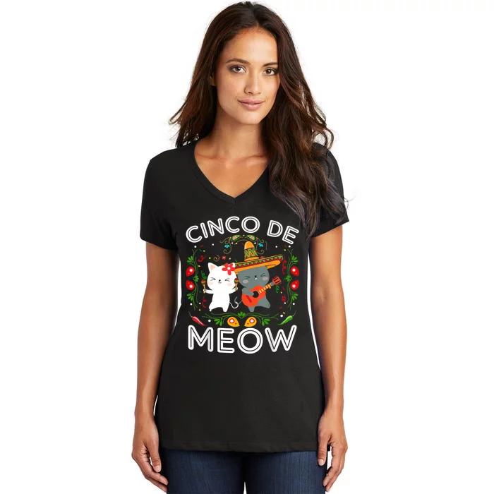 Cinco De Meow Mexican Kawaii Cat Kitten Women's V-Neck T-Shirt