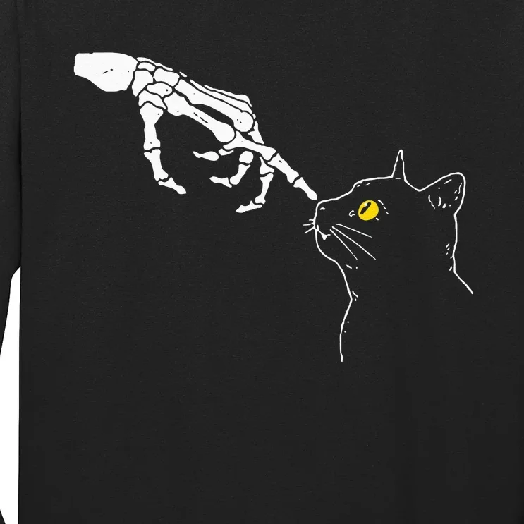 Cat Dad Mom Black Cat Lover Skeleton Hand Funny Halloween Long Sleeve Shirt