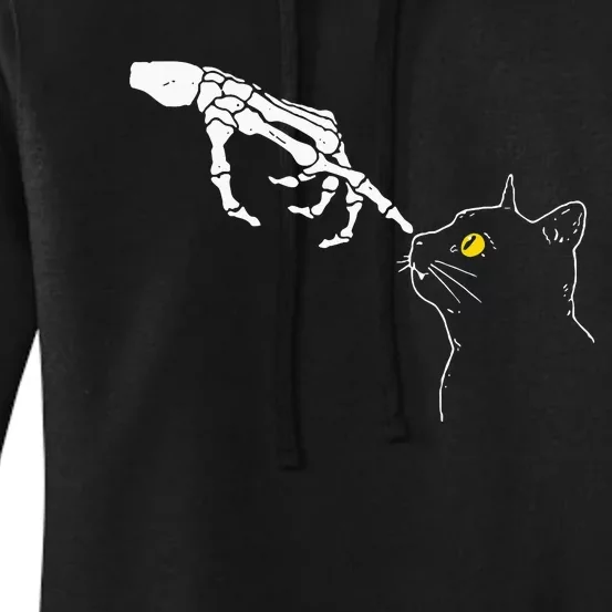 Cat Dad Mom Black Cat Lover Skeleton Hand Funny Halloween Women's Pullover Hoodie