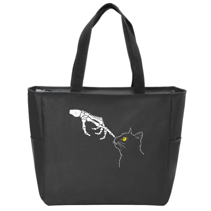 Cat Dad Mom Black Cat Lover Skeleton Hand Funny Halloween Zip Tote Bag