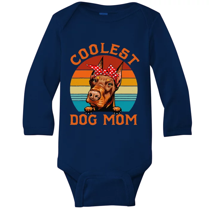 Coolest Dog Mom Doberman Mom Mothers Day Dog Mama Baby Long Sleeve Bodysuit