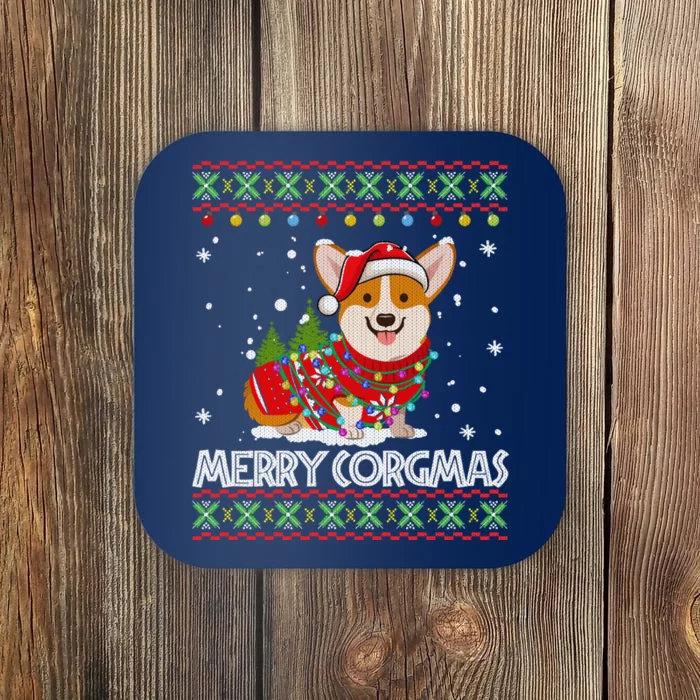 Corgi Dog Merry Corgmas Santa Corgi Ugly Christmas Sweater Coaster