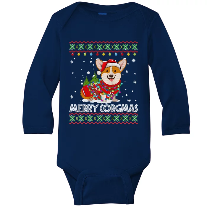 Corgi Dog Merry Corgmas Santa Corgi Ugly Christmas Sweater Baby Long Sleeve Bodysuit