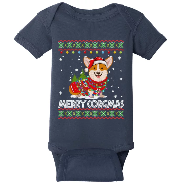 Corgi Dog Merry Corgmas Santa Corgi Ugly Christmas Sweater Baby Bodysuit