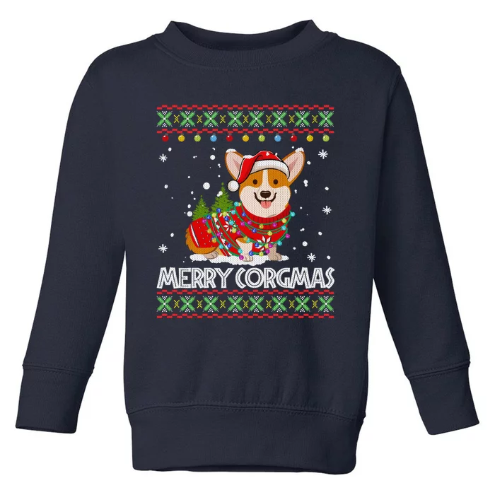 Corgi Dog Merry Corgmas Santa Corgi Ugly Christmas Sweater Toddler Sweatshirt