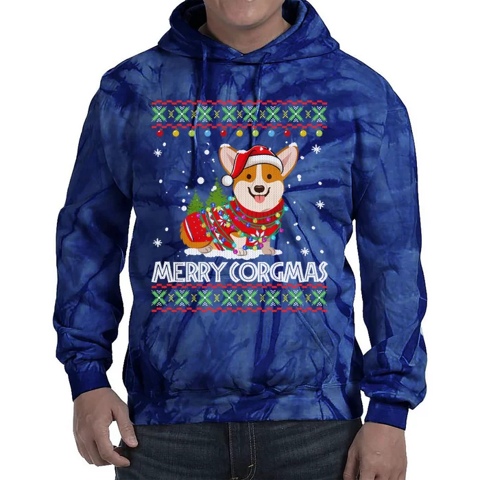 Corgi Dog Merry Corgmas Santa Corgi Ugly Christmas Sweater Tie Dye Hoodie