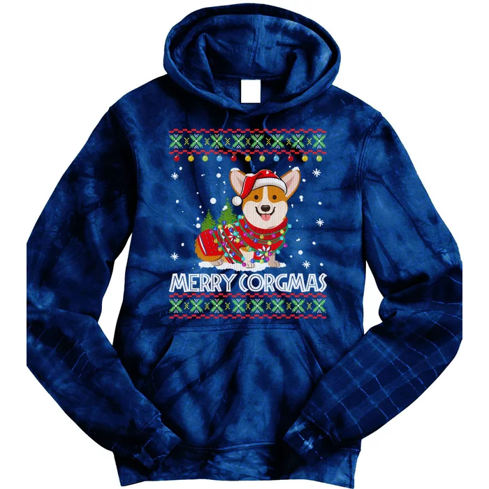 Corgi Dog Merry Corgmas Santa Corgi Ugly Christmas Sweater Tie Dye Hoodie