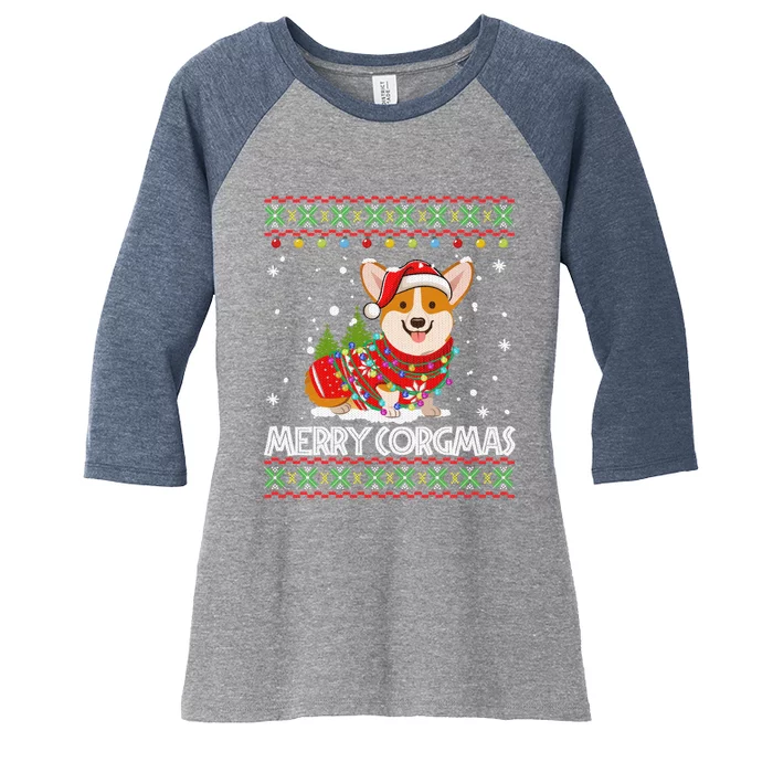 Corgi Dog Merry Corgmas Santa Corgi Ugly Christmas Sweater Women's Tri-Blend 3/4-Sleeve Raglan Shirt