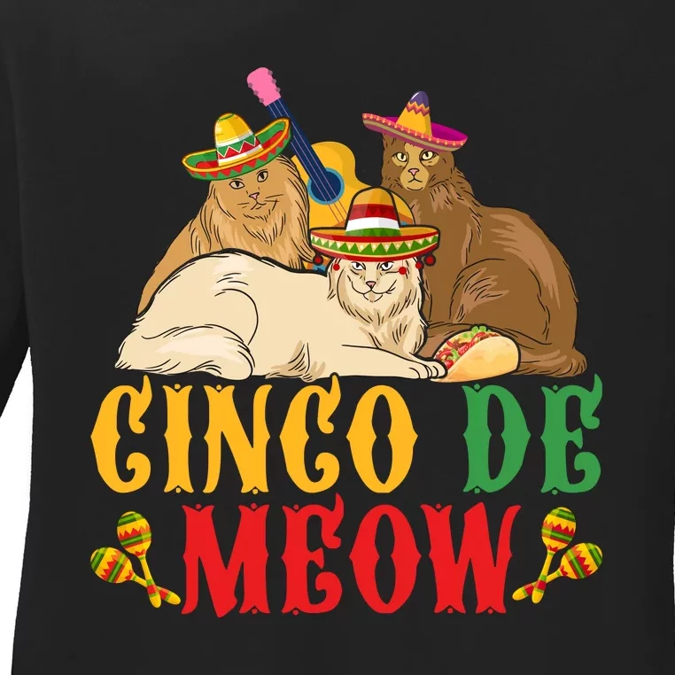 CINCO DE MEOW FUNNY CINCO DE MAYO Cat Ladies Long Sleeve Shirt