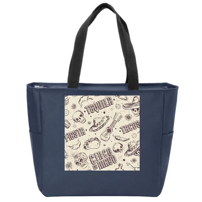 Cinco De Mayo Fiesta Pattern Zip Tote Bag