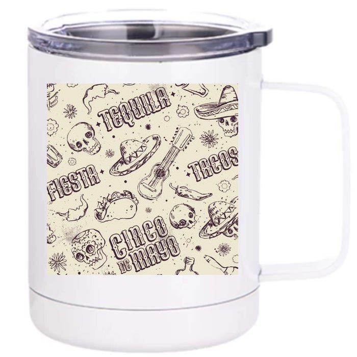 Cinco De Mayo Fiesta Pattern Front & Back 12oz Stainless Steel Tumbler Cup