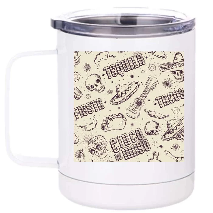 Cinco De Mayo Fiesta Pattern Front & Back 12oz Stainless Steel Tumbler Cup