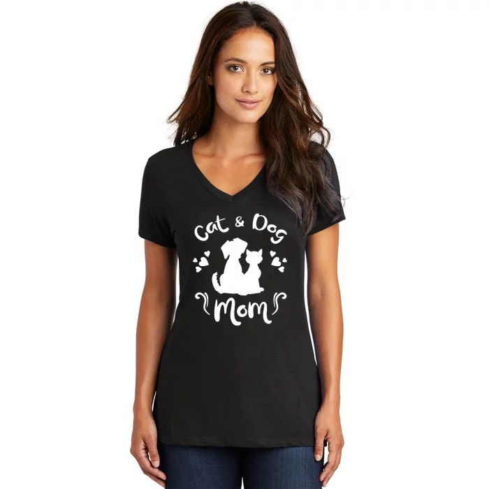 Cat & Dog Mom Tee Cat Mom Kitty Puppy Lover Owner Fan Gift Pullover Hoodie Women's V-Neck T-Shirt