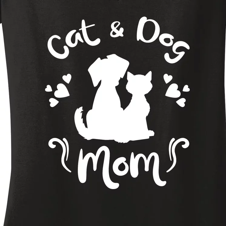 Cat & Dog Mom Tee Cat Mom Kitty Puppy Lover Owner Fan Gift Pullover Hoodie Women's V-Neck T-Shirt