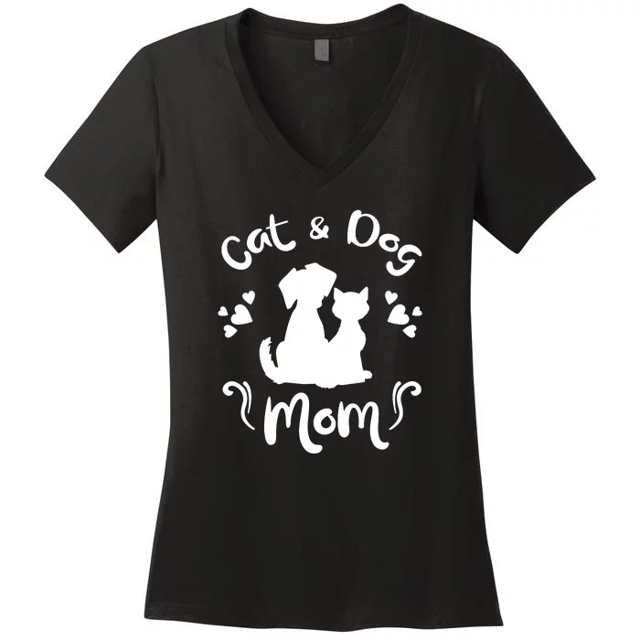 Cat & Dog Mom Tee Cat Mom Kitty Puppy Lover Owner Fan Gift Pullover Hoodie Women's V-Neck T-Shirt