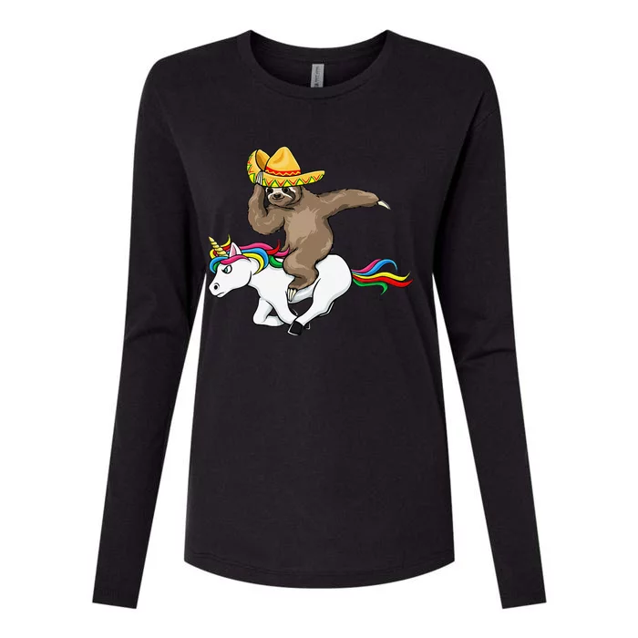 Cinco De Mayo Funny Sloth Riding Unicorn Womens Cotton Relaxed Long Sleeve T-Shirt