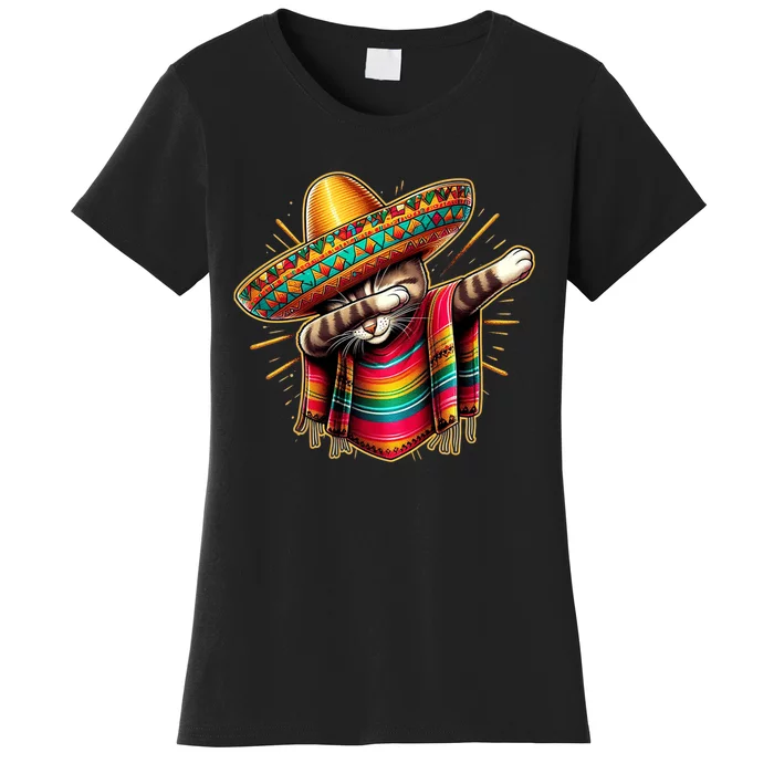 Cinco De Mayo Cat Dabbing Poncho Sombrero Mexican Fiesta Women's T-Shirt