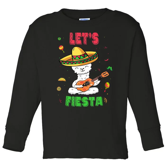 Cinco De Mayo Llama Let's Fiesta Toddler Long Sleeve Shirt