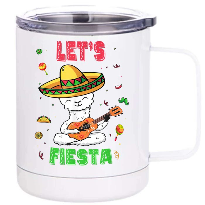 Cinco De Mayo Llama Let's Fiesta Front & Back 12oz Stainless Steel Tumbler Cup