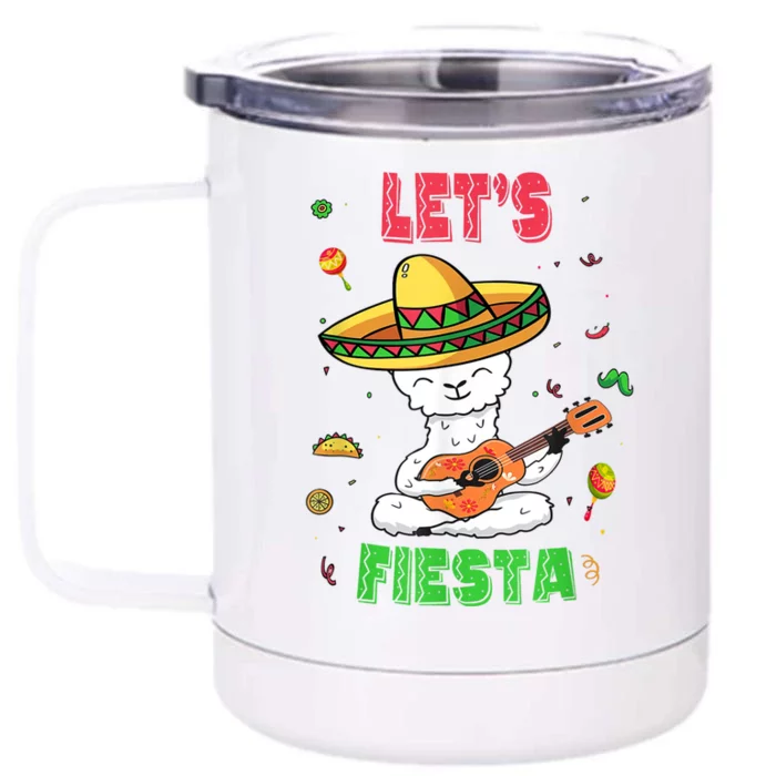 Cinco De Mayo Llama Let's Fiesta Front & Back 12oz Stainless Steel Tumbler Cup