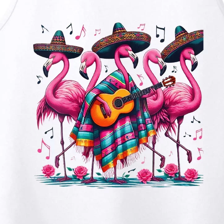 Cinco De Mayo Mexican Fiesta Flamingo Guitar Poncho Sombrero Performance Tank