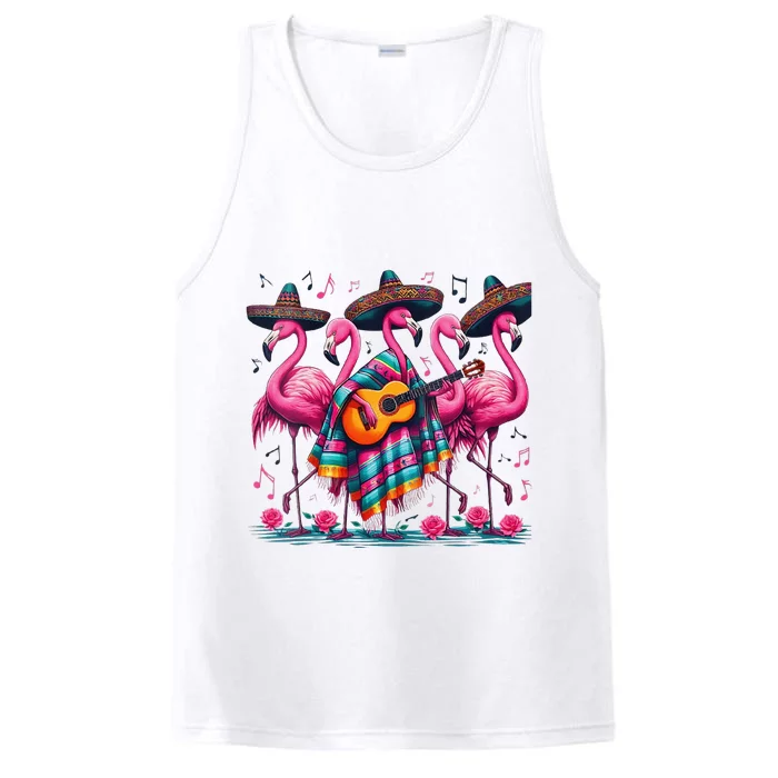 Cinco De Mayo Mexican Fiesta Flamingo Guitar Poncho Sombrero Performance Tank