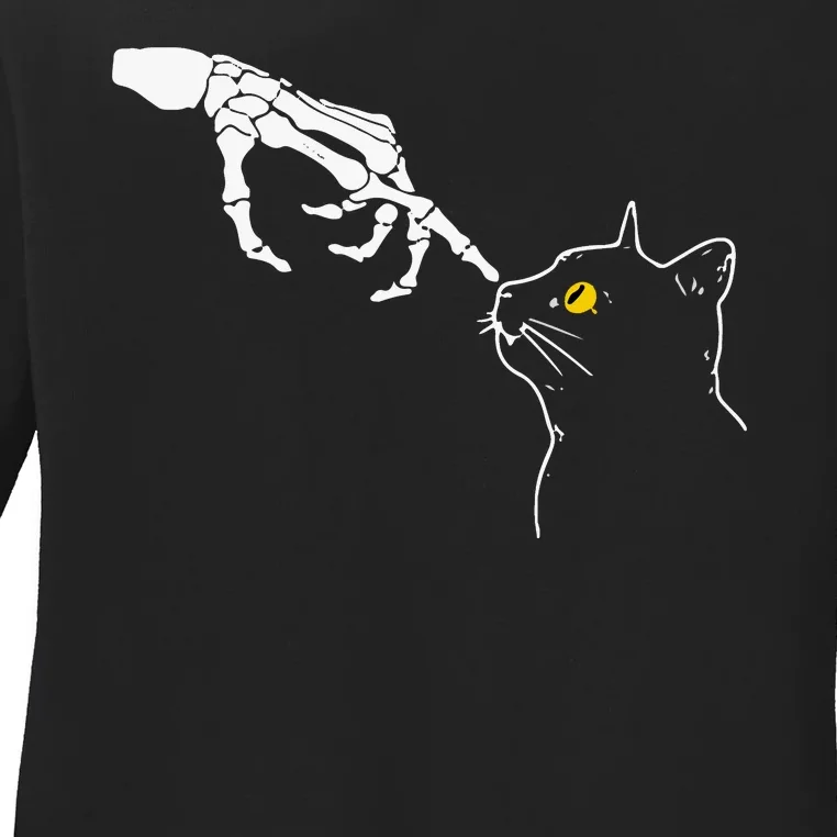 Cat Dad Mom Black Cat Lover Skeleton Hand Funny Halloween Ladies Long Sleeve Shirt