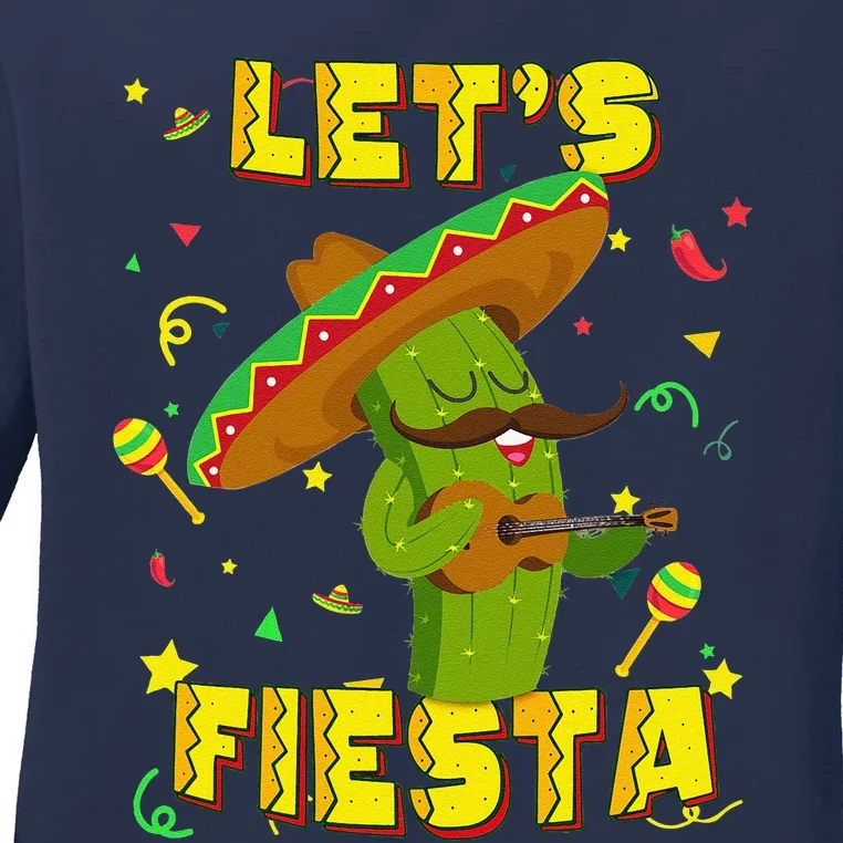 Cinco De Mayo Let's Fiesta Cactus Sombrero Hat Gift Ladies Long Sleeve Shirt