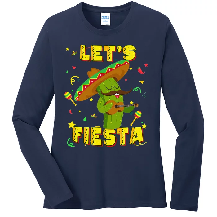 Cinco De Mayo Let's Fiesta Cactus Sombrero Hat Gift Ladies Long Sleeve Shirt