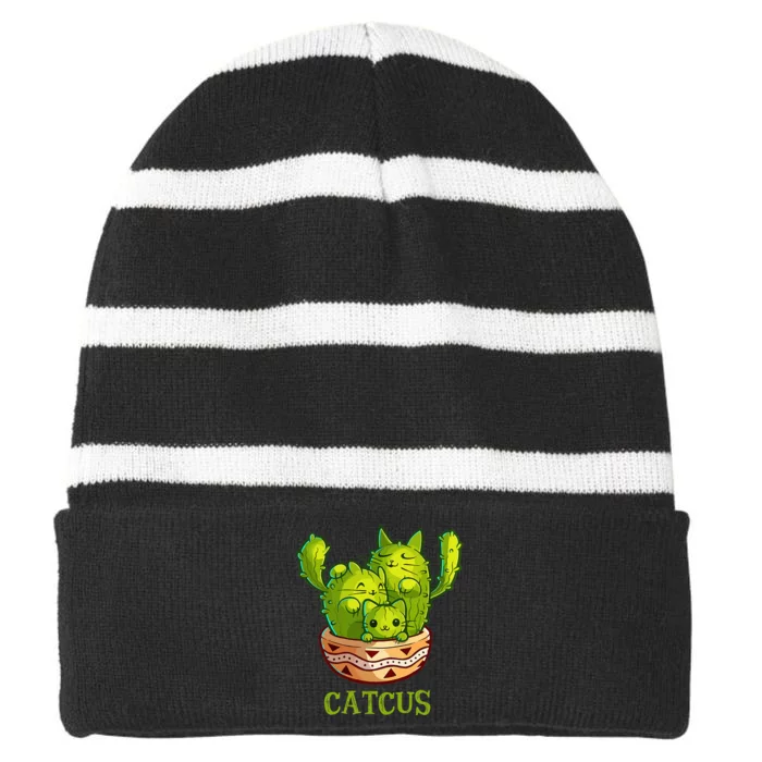 Cinco De Mayo Meow Lets Fiesta Mexican Cactus Striped Beanie with Solid Band