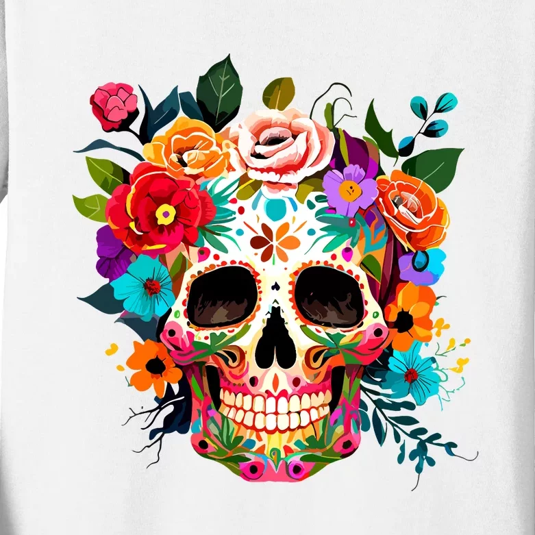 Cinco De Mayo Sugar Skull Day Of The Dead Mexican Fiesta Kids Long Sleeve Shirt