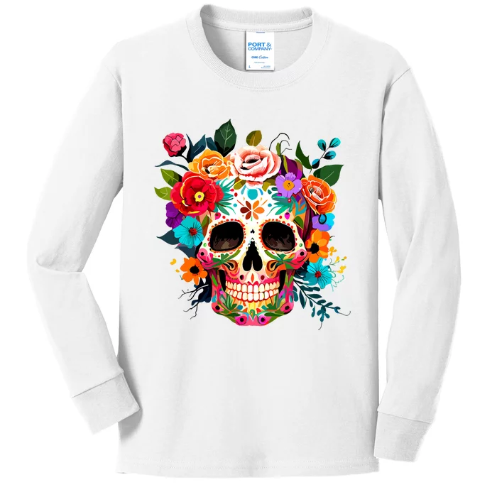 Cinco De Mayo Sugar Skull Day Of The Dead Mexican Fiesta Kids Long Sleeve Shirt