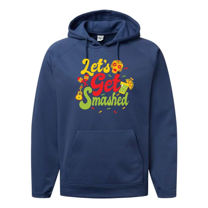 Cinco De Mayo Donkey Ig O Lets Get Smashed Gift Performance Fleece Hoodie