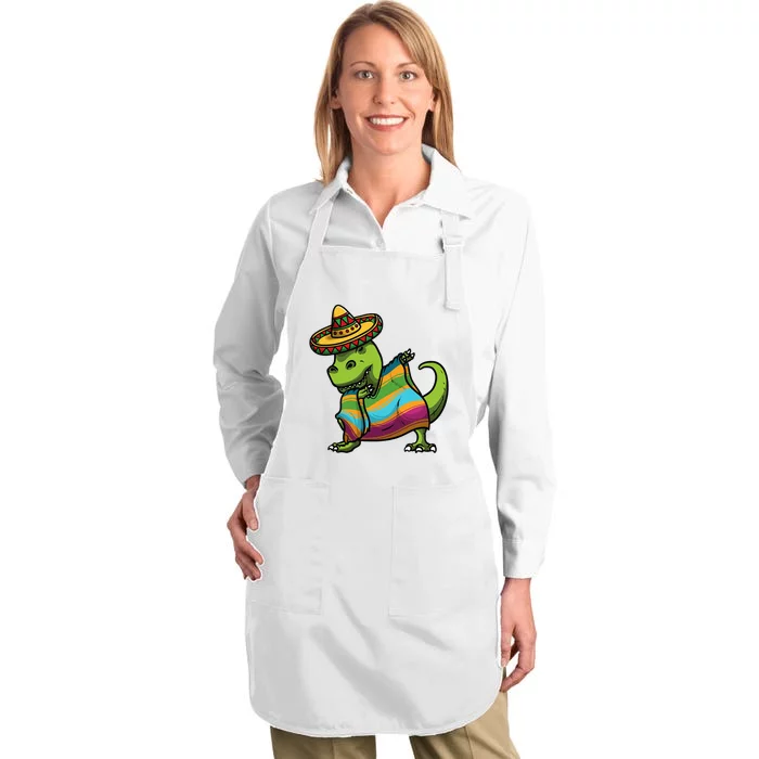 Cinco De Mayo Dinosaurs Dab Mexican Dinosaur Full-Length Apron With Pocket