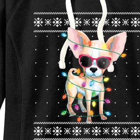 Chihuahua Dog Mom Christmas Ugly Sweater Gift Women's Fleece Hoodie