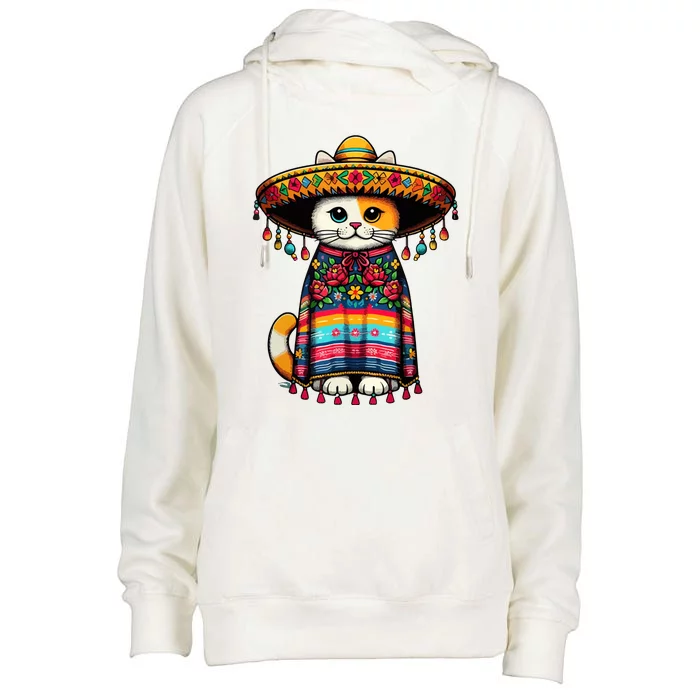 Cinco De Mayo Funny Mexican Cat Sombrero Poncho Womens Funnel Neck Pullover Hood