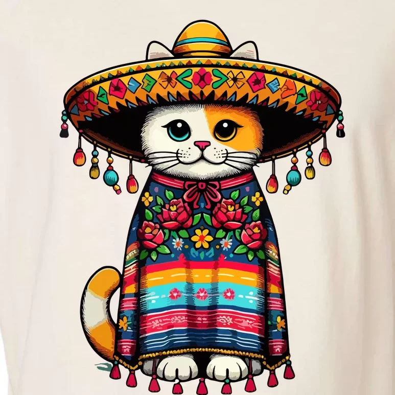 Cinco De Mayo Funny Mexican Cat Sombrero Poncho Garment-Dyed Women's Muscle Tee