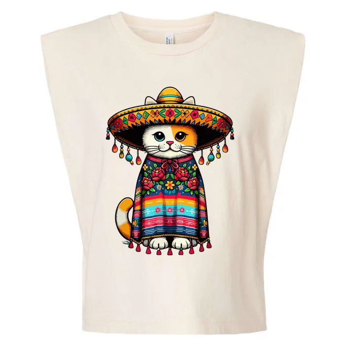 Cinco De Mayo Funny Mexican Cat Sombrero Poncho Garment-Dyed Women's Muscle Tee